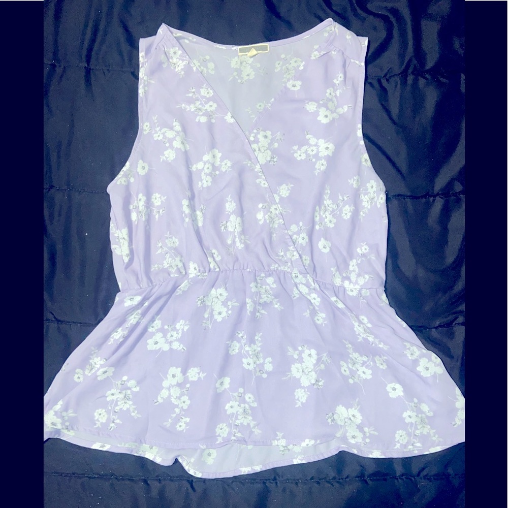 Purple and white floral blouse